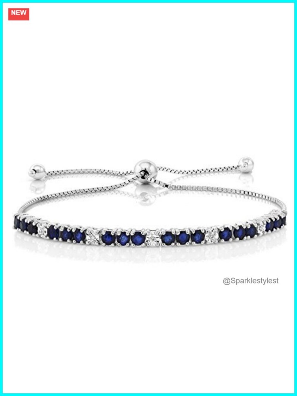 2.05 Ct Blue Sapphire Diamond Tennis Bracelet Sterling Silver Adjustable